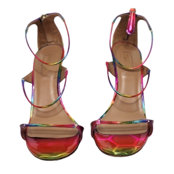 AQUAZZURA Minute 105 Disco Rainbow Leather Sandal - Picture 2 of 16